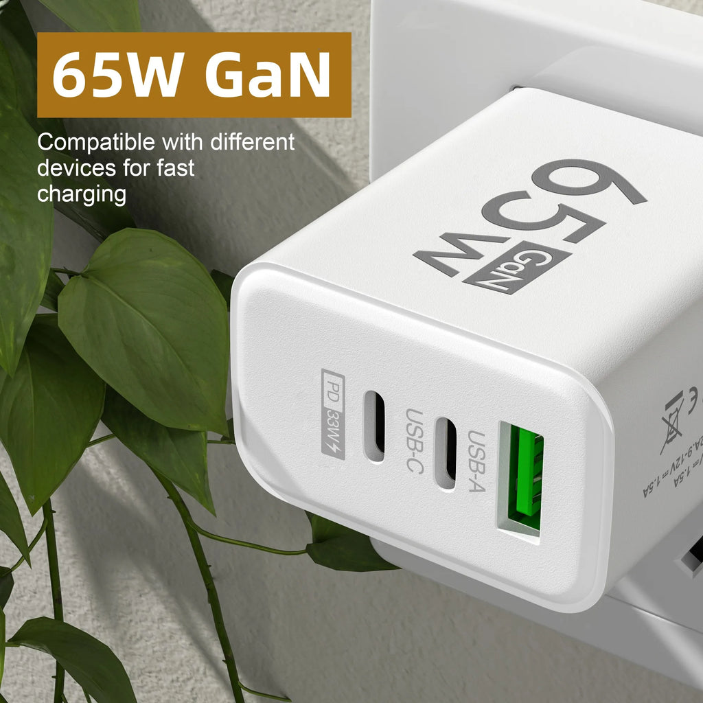 3 in 1 GaN PD Fast Charger for iPhone 15 Samsung Huawei Xiaomi - Quick Charging Adapter with Type C And USB Ports