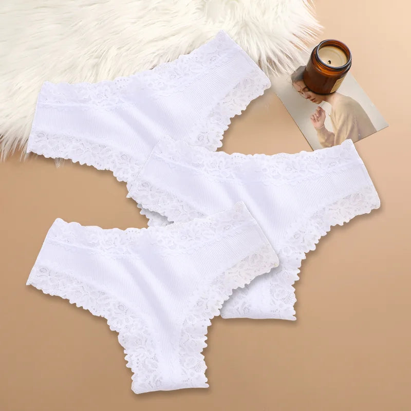 3Pcs/set Women Cotton Panties Floral Lace Intimate Underwear Trendy Patchwork Lace Briefs Female Soft Underpants Lingerie S-XL