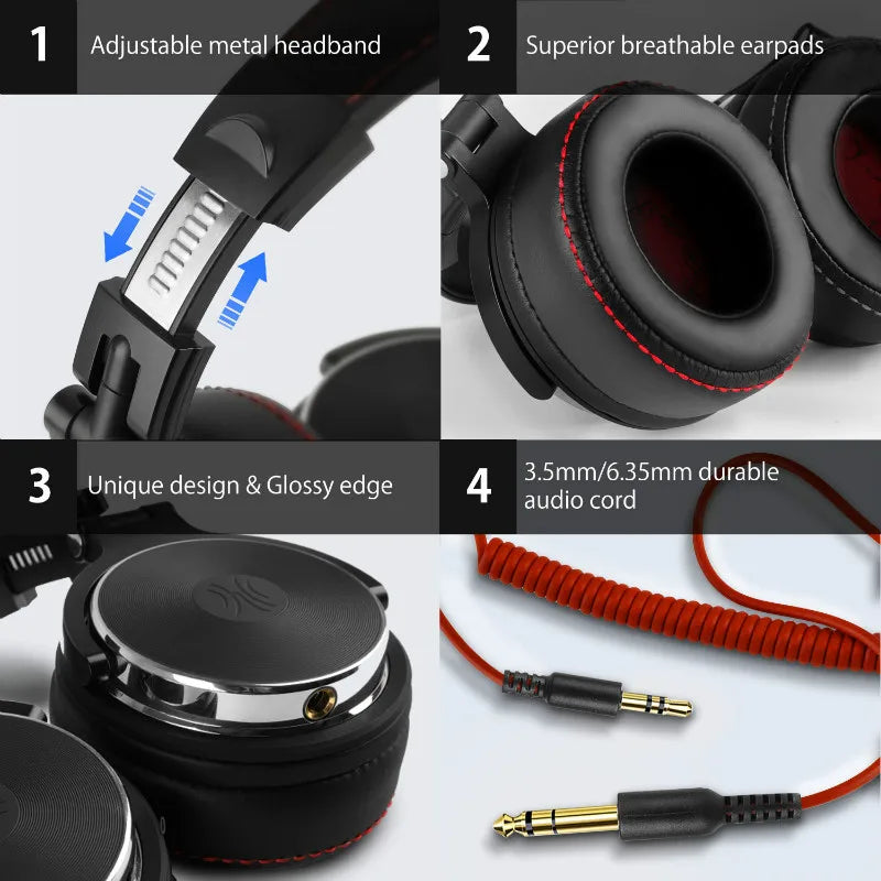 Oneodio Wired Headphones Professional Studio DJ Headphone With Microphone Over Ear Hi-Res Headset Monitoring For Music Phone
