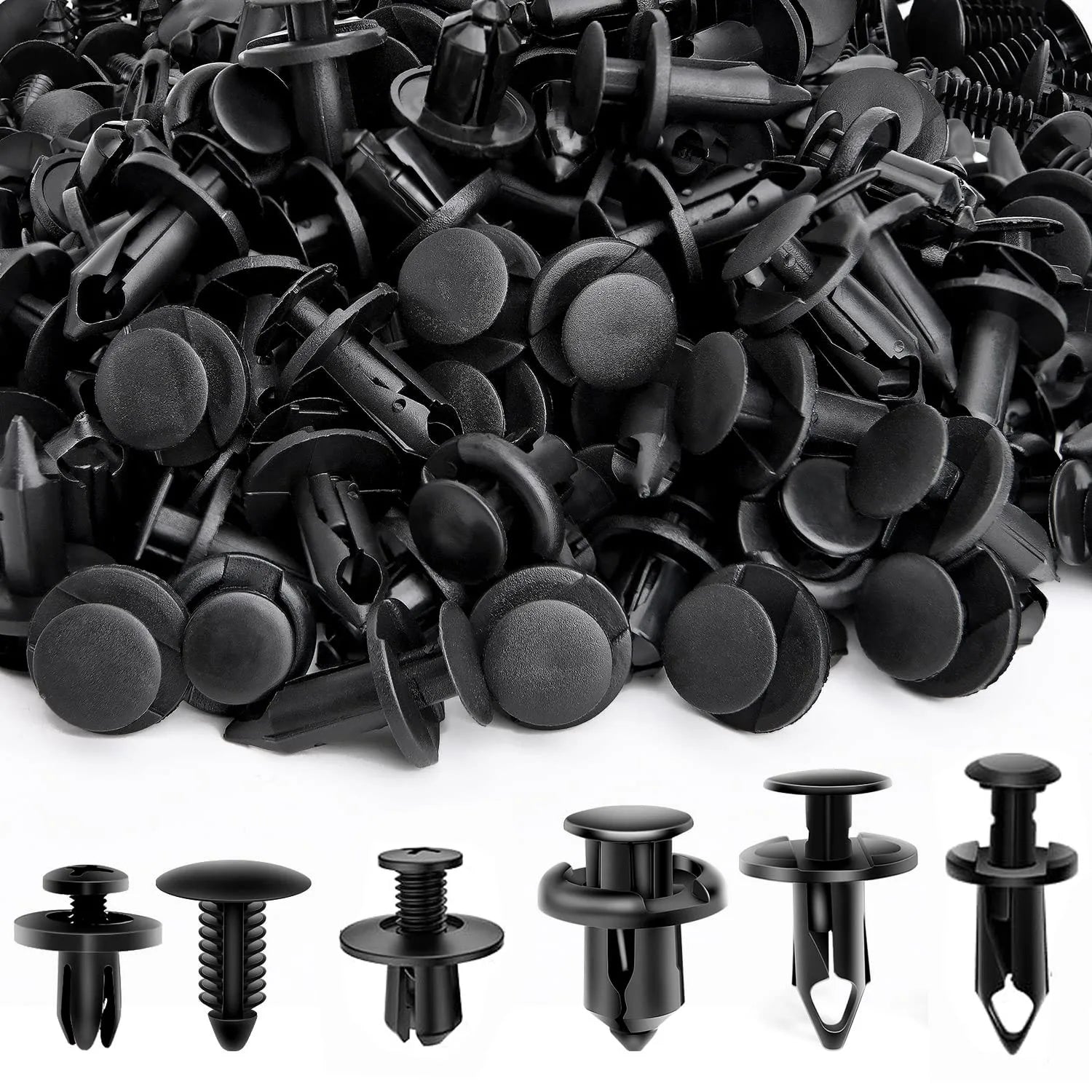 Bagged Set of 190 Pcs Car Universal Buckles 6 Models Size Fastener Rivet Clamping Fastener Buckle Car Accessory Abs Material Fixed Screw