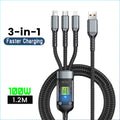 100W 3 In 1 Transparent Pilot Lamp Super Fast Charging Cable 6A Universal with Type C Usb Micro for Samsung Huawei Xiaomi Iphone