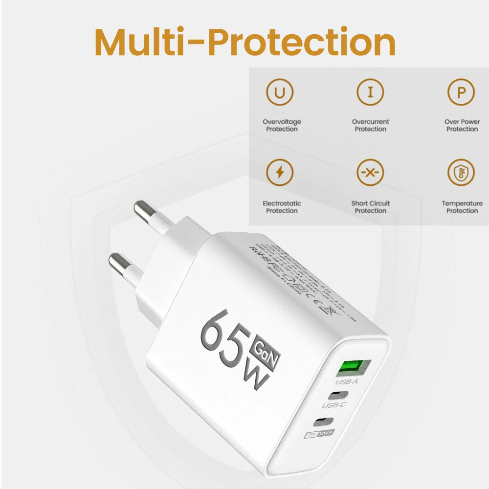 3 in 1 GaN PD Fast Charger for iPhone 15 Samsung Huawei Xiaomi - Quick Charging Adapter with Type C And USB Ports