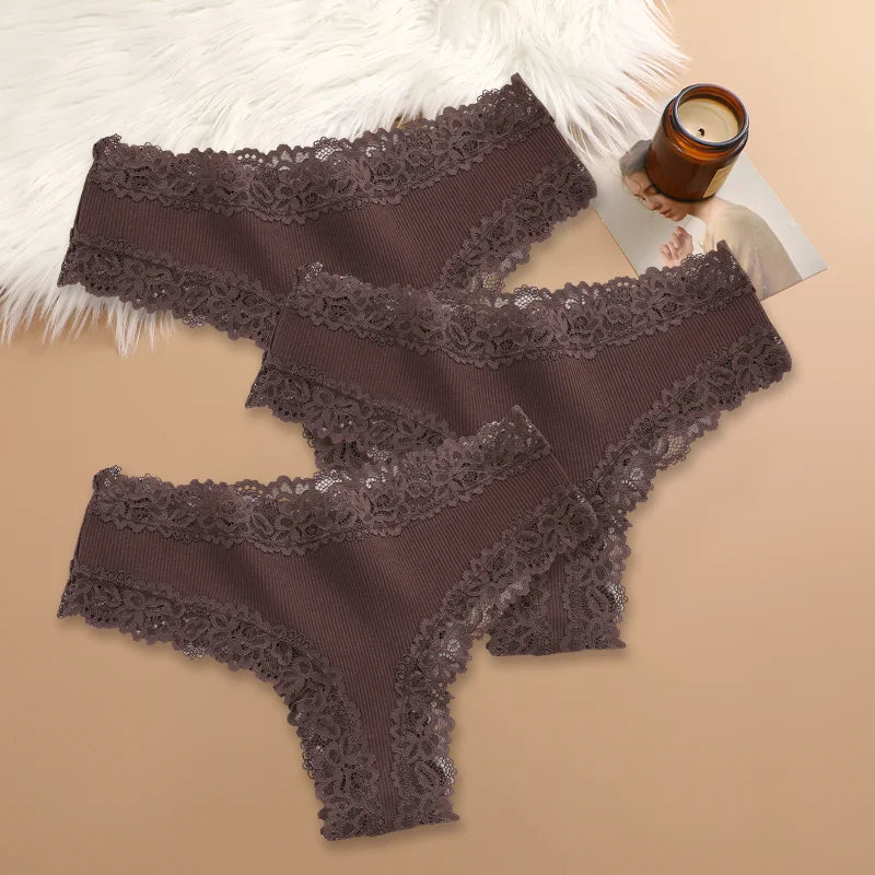 3Pcs/set Women Cotton Panties Floral Lace Intimate Underwear Trendy Patchwork Lace Briefs Female Soft Underpants Lingerie S-XL