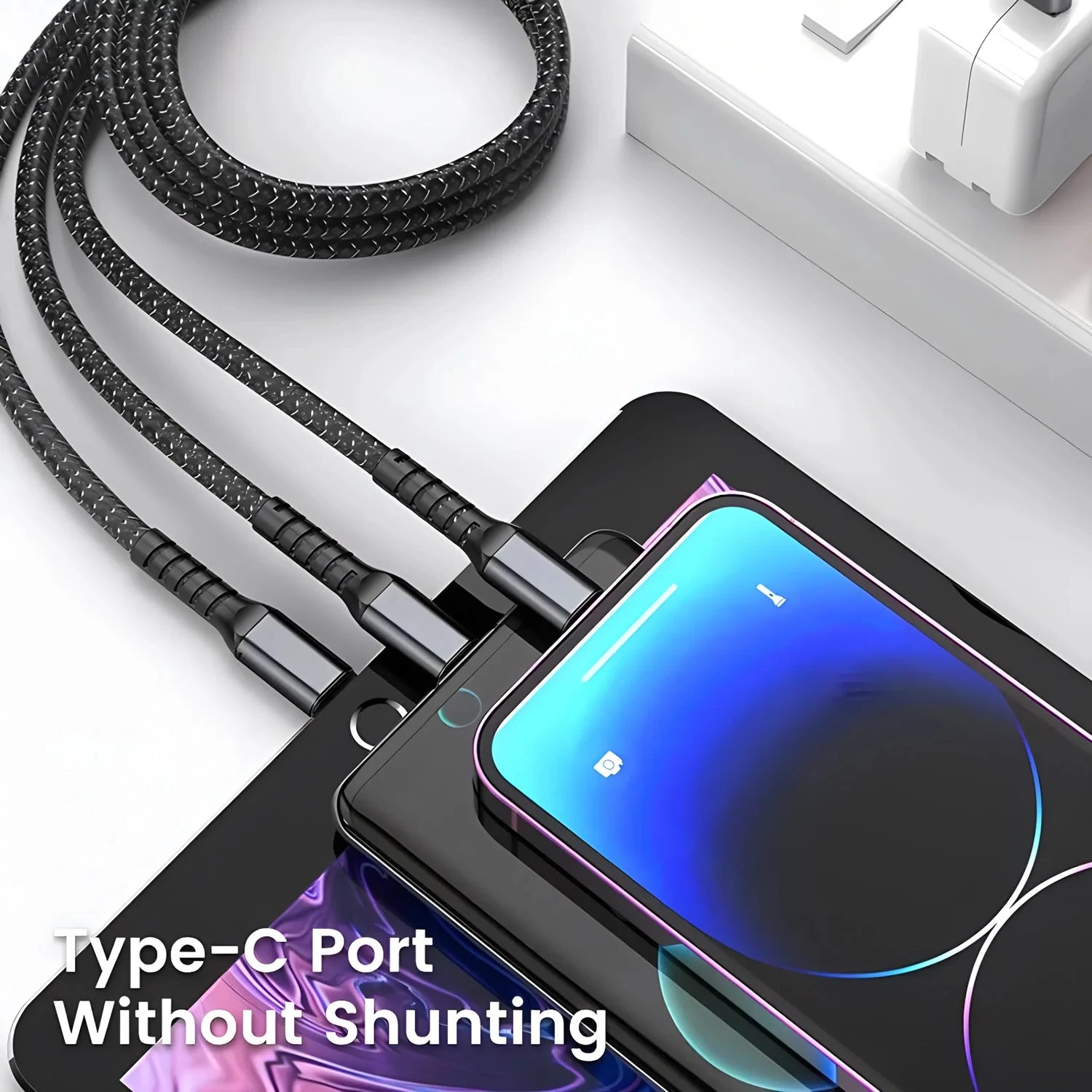 100W 3 In 1 Transparent Pilot Lamp Super Fast Charging Cable 6A Universal with Type C Usb Micro for Samsung Huawei Xiaomi Iphone