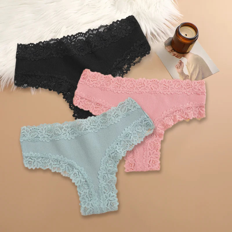 3Pcs/set Women Cotton Panties Floral Lace Intimate Underwear Trendy Patchwork Lace Briefs Female Soft Underpants Lingerie S-XL