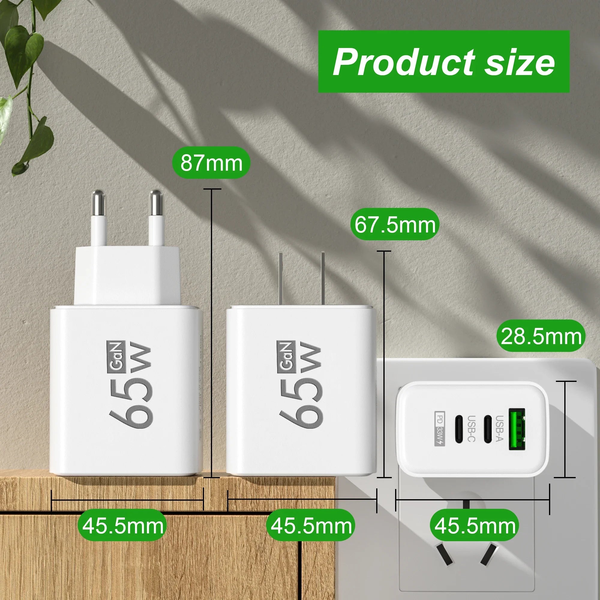 3 in 1 GaN PD Fast Charger for iPhone 15 Samsung Huawei Xiaomi - Quick Charging Adapter with Type C And USB Ports