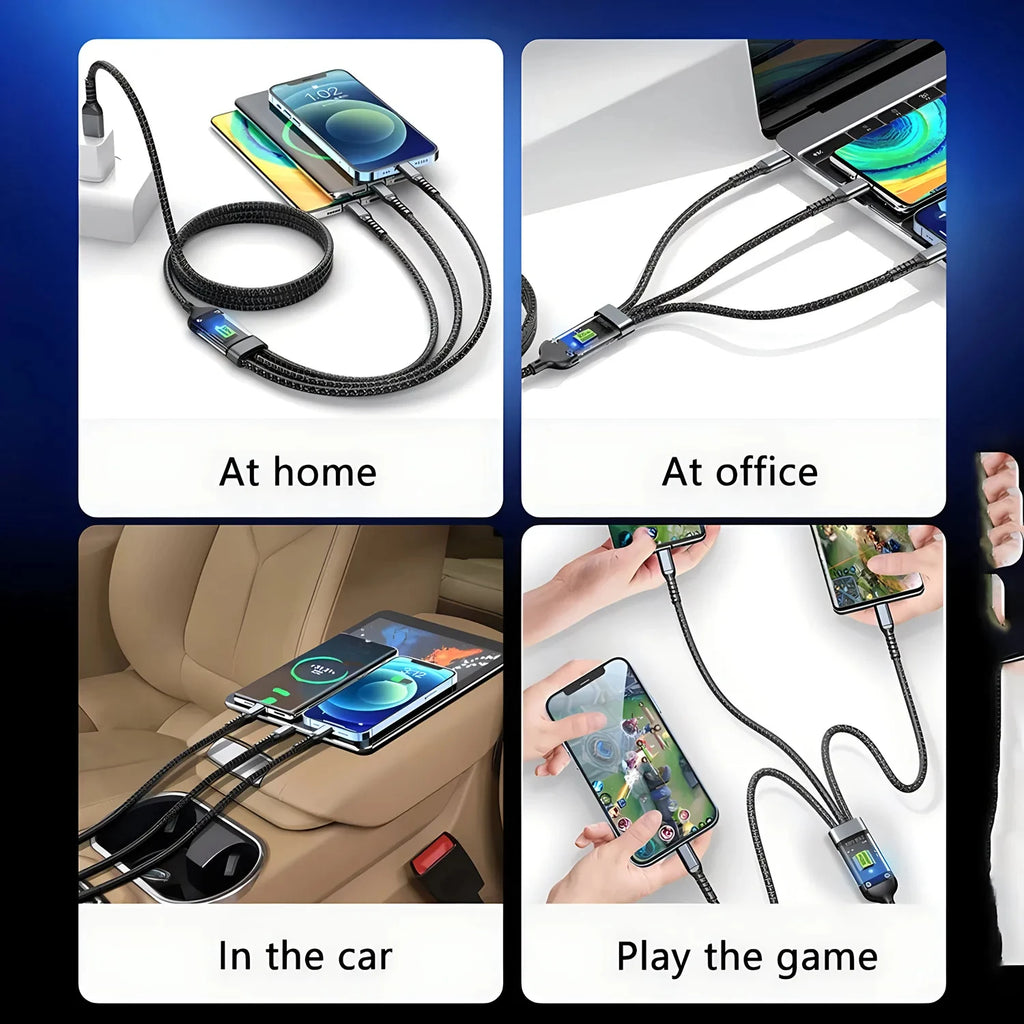 100W 3 In 1 Transparent Pilot Lamp Super Fast Charging Cable 6A Universal with Type C Usb Micro for Samsung Huawei Xiaomi Iphone